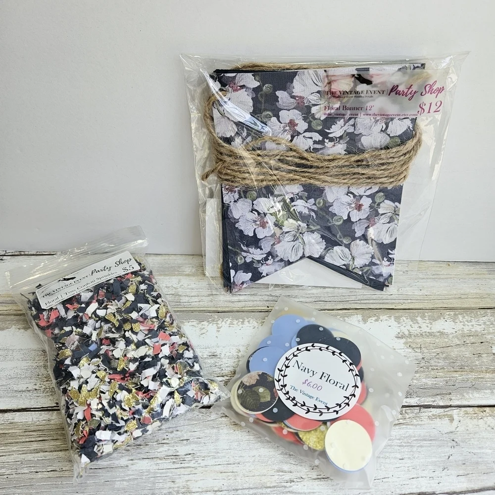 Floral Party Decor Set with Banner and Confetti